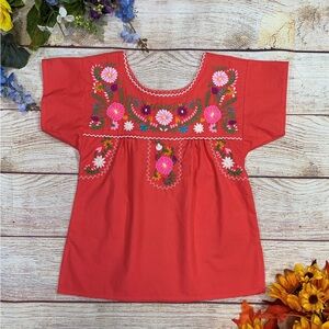 Excellent condition UNIK Embroidered Red/Orange youth traditional top,Size L